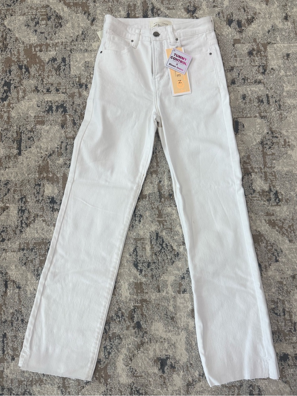 NWT Risen White Tummy Control Raw Hem Straight Jeans - Size 0